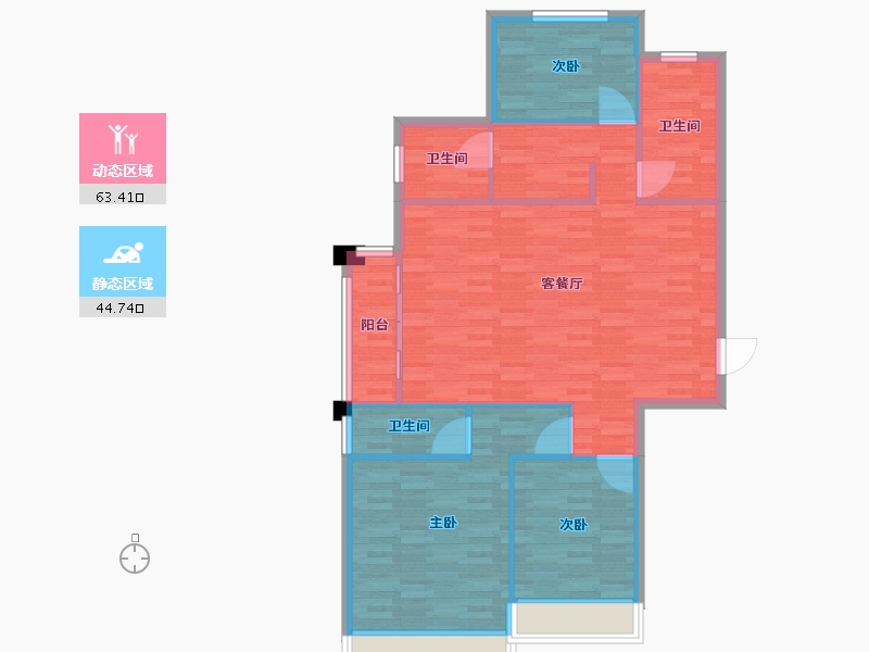 河南省-郑州市-瀚宇天悦城124m²-99.20-户型库-动静分区