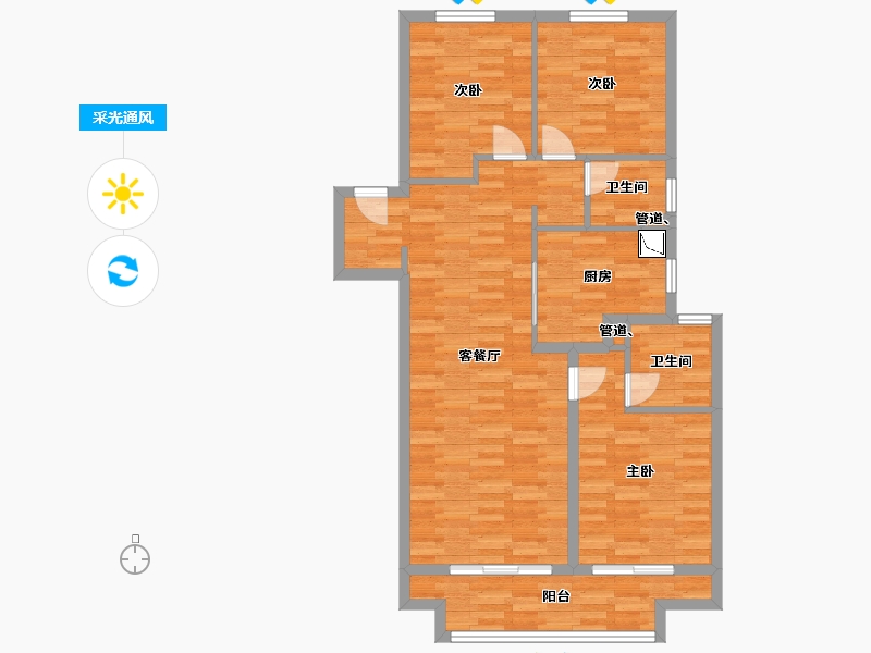 河南省-郑州市-和昌优地113m²-92.42-户型库-采光通风