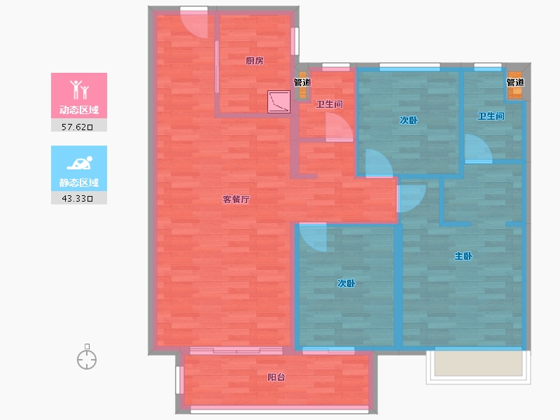 河南省-郑州市-和昌优地114m²-91.20-户型库-动静分区