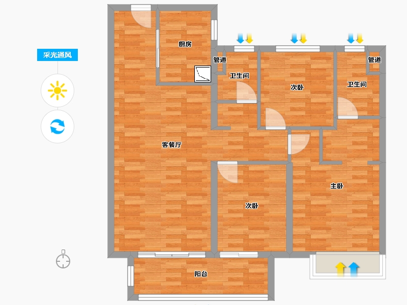 河南省-郑州市-和昌优地114m²-91.20-户型库-采光通风