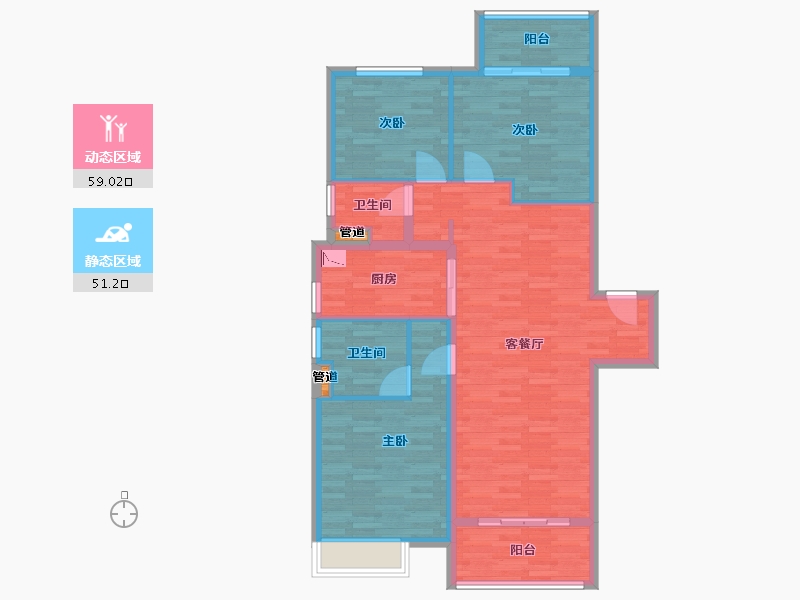 河南省-郑州市-和昌优地125m²-100.00-户型库-动静分区