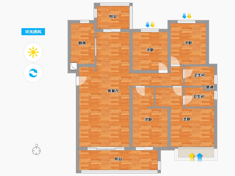 河南省-郑州市-和昌优地143m²-114.40-户型库-采光通风