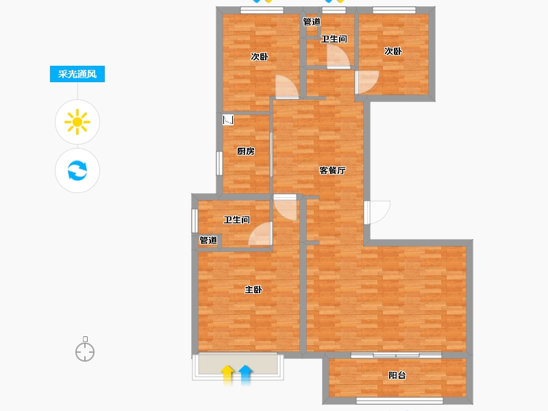 河南省-郑州市-和昌优地129m²-103.20-户型库-采光通风