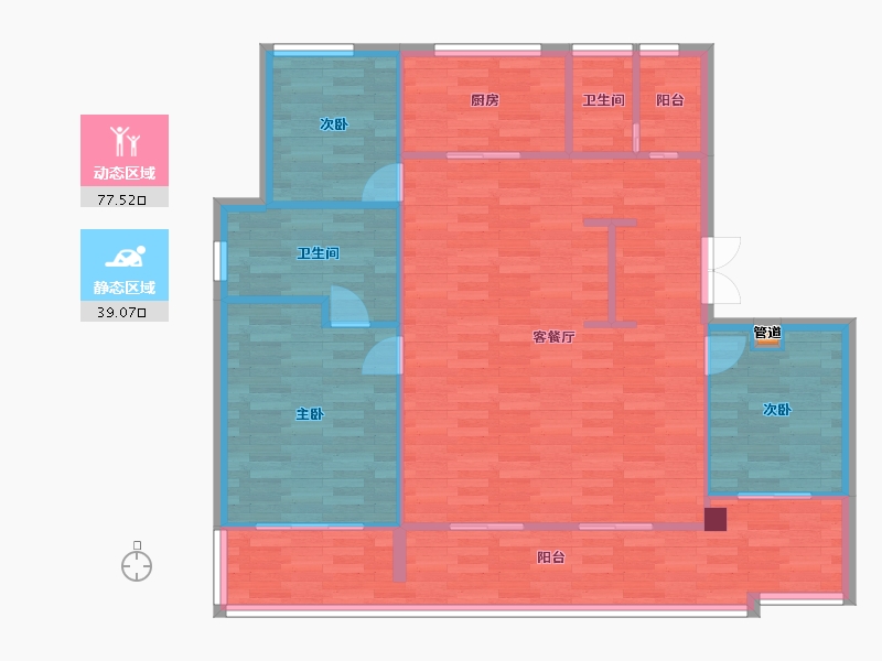 河南省-郑州市-鸿园六期23a号楼,六期28号楼134m²-107.20-户型库-动静分区