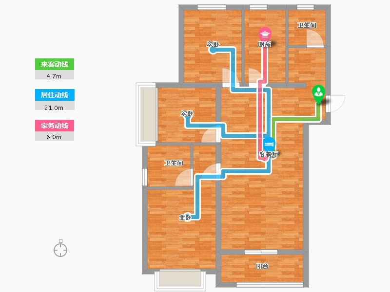 河南省-郑州市-华瑞紫金嘉苑6号楼117m²-93.60-户型库-动静线