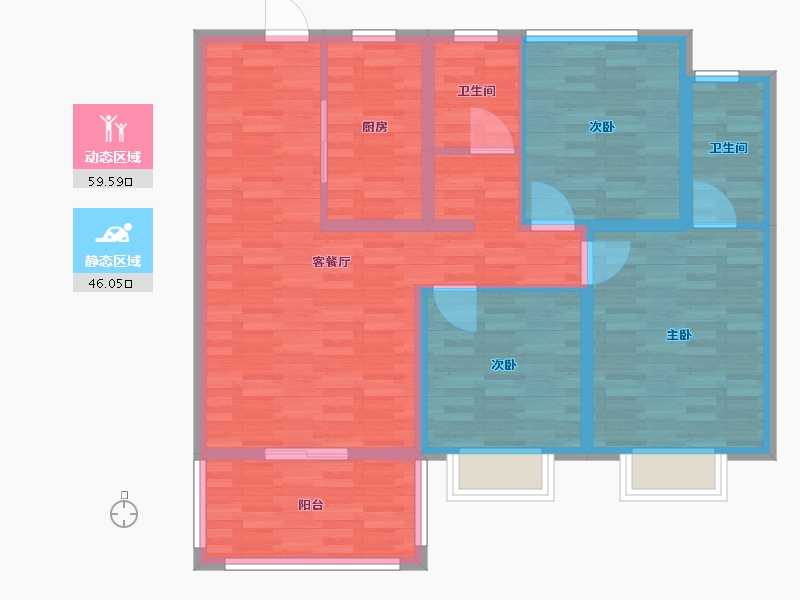 河南省-郑州市-华瑞紫金嘉苑6号楼118m²-94.39-户型库-动静分区