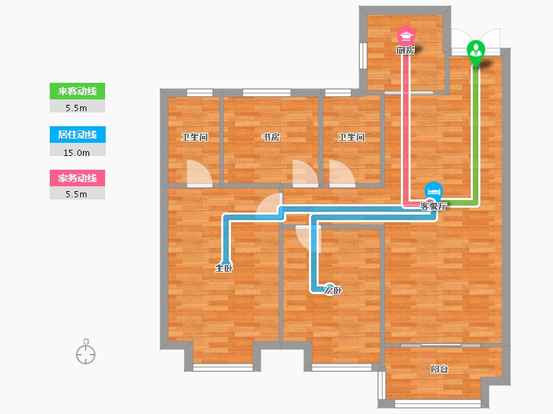 河南省-郑州市-锦艺金水湾三期3号楼119m²-95.20-户型库-动静线