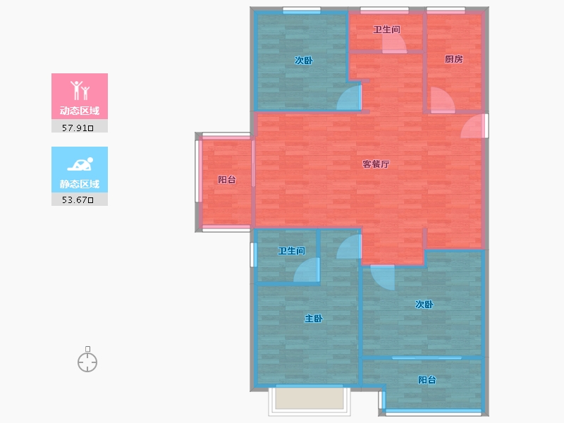 河南省-郑州市-泰山誉景2号地1号楼128m²-102.40-户型库-动静分区