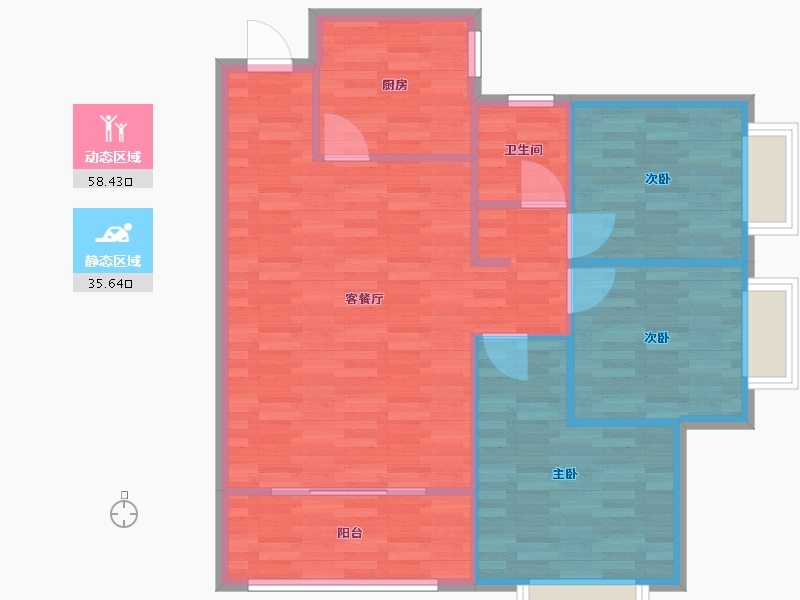 河南省-郑州市-泰山誉景2号地2号楼108m²-86.40-户型库-动静分区