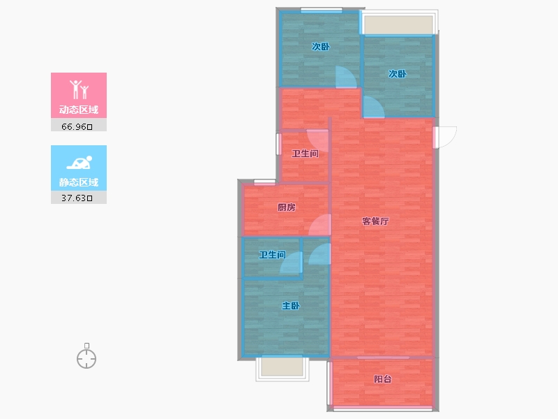 河南省-郑州市-泰山誉景2号地1号楼,2号地2号楼120m²-95.99-户型库-动静分区