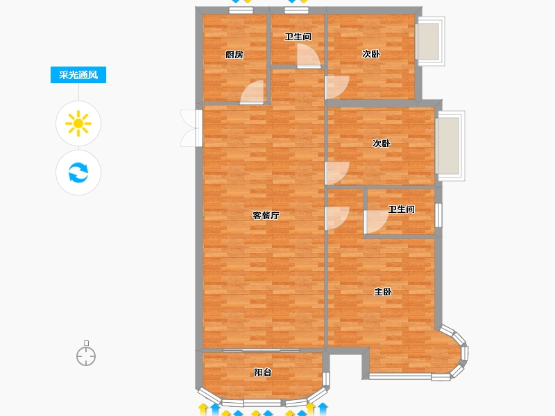 河南省-郑州市-腾威城6号楼133m²-106.40-户型库-采光通风