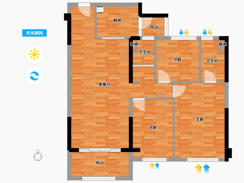 河南省-郑州市-碧桂园天澜1号楼,6号楼,8号楼,9号楼120m²-96.00-户型库-采光通风