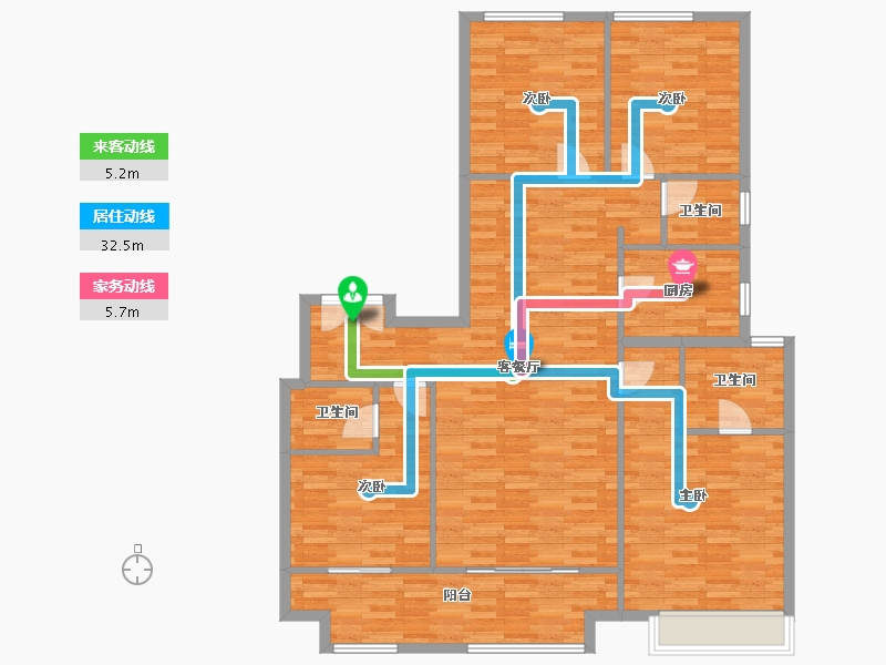 河南省-郑州市-鑫苑金水观城1号楼,2号楼165m²-132.00-户型库-动静线