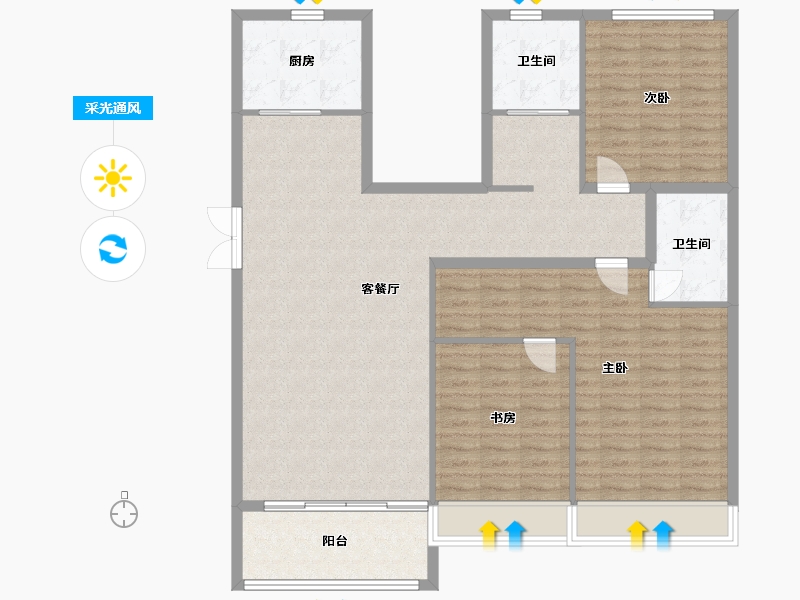 河南省-郑州市-亚星盛世云水居1,3,6,7号楼157m²-125.61-户型库-采光通风