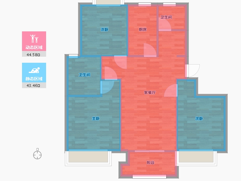 河南省-郑州市-宏江溢彩年华1号楼建面100m2-80.00-户型库-动静分区