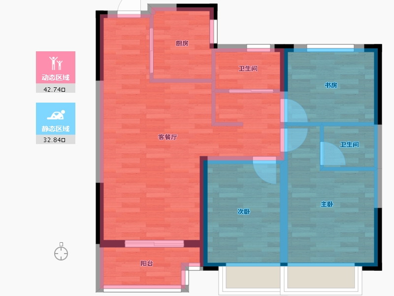 浙江省-嘉兴市-融创海越府-67.01-户型库-动静分区