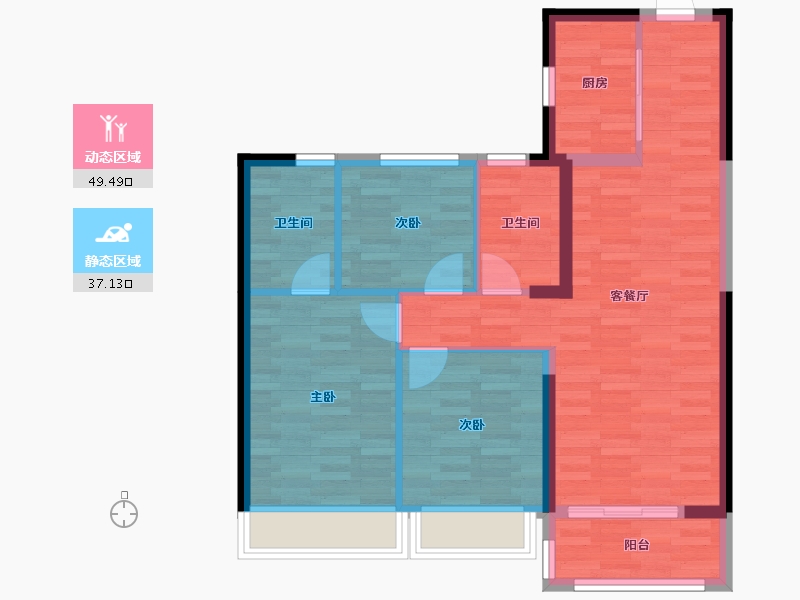 湖北省-武汉市-远洋万和四季-77.69-户型库-动静分区