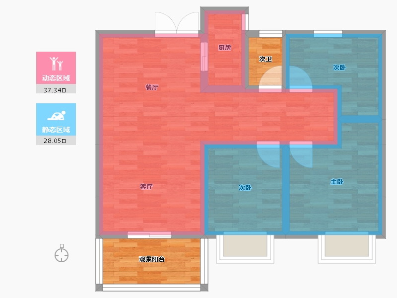 湖北省-宜昌市-中南福邸-65.32-户型库-动静分区