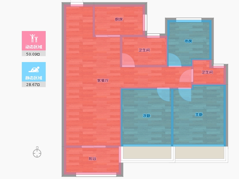 河南省-郑州市-融信奥体世纪作品二期10号楼建面89m2-71.20-户型库-动静分区