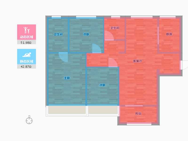 河南省-郑州市-融信奥体世纪作品二期13号楼二期14号楼建面108m2-86.40-户型库-动静分区