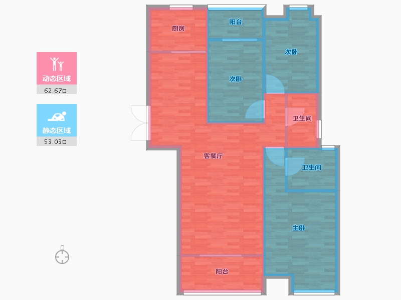 河南省-郑州市-升龙天汇广场三期1号楼,三期3号楼建面133m2-106.40-户型库-动静分区