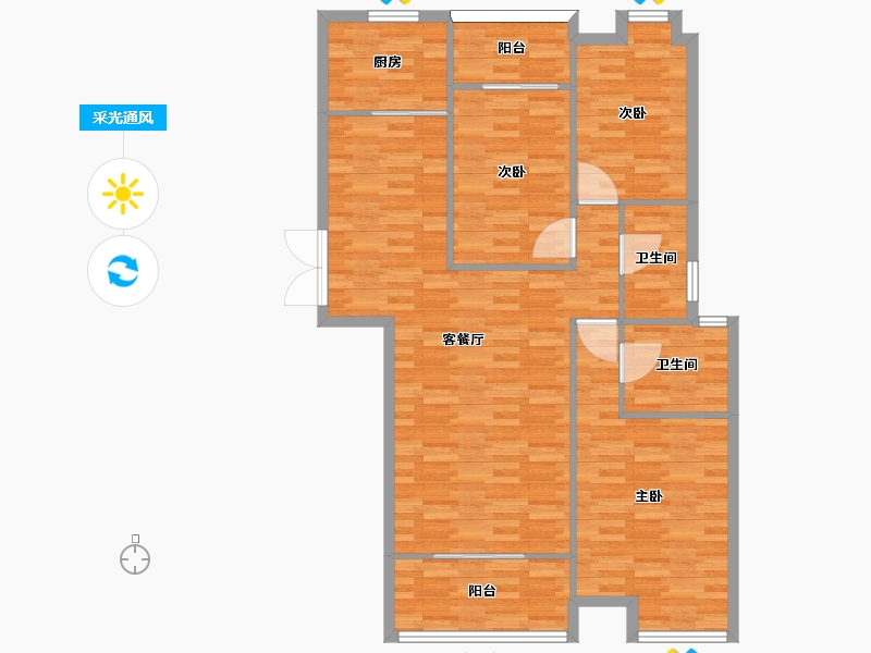 河南省-郑州市-升龙天汇广场三期1号楼,三期3号楼建面133m2-106.40-户型库-采光通风