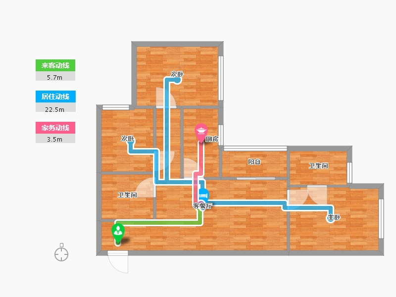 河南省-郑州市-升龙御玺建面105m2-84.00-户型库-动静线