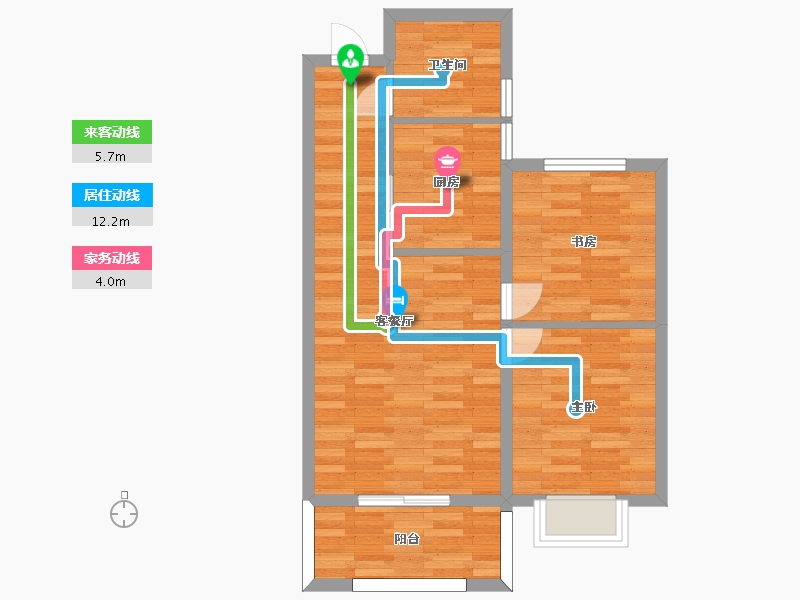 河南省-郑州市-华瑞紫韵城锦园1号楼,锦园2号楼建面77m2-61.60-户型库-动静线