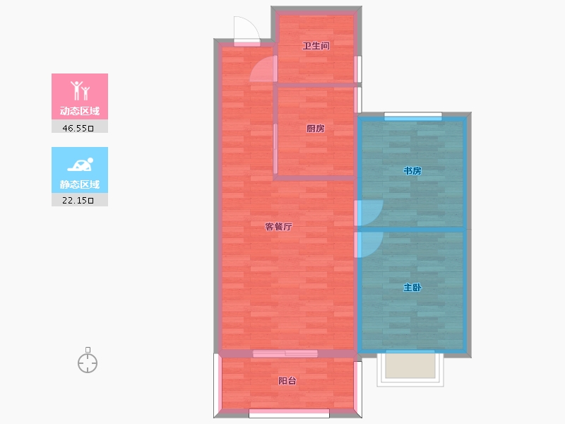 河南省-郑州市-华瑞紫韵城锦园1号楼,锦园2号楼建面77m2-61.60-户型库-动静分区