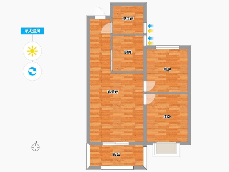 河南省-郑州市-华瑞紫韵城锦园1号楼,锦园2号楼建面77m2-61.60-户型库-采光通风