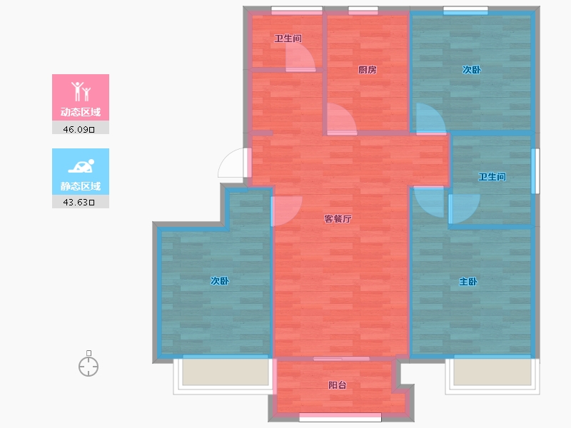 河南省-郑州市-宏江溢彩年华1号楼建面102m2-81.60-户型库-动静分区