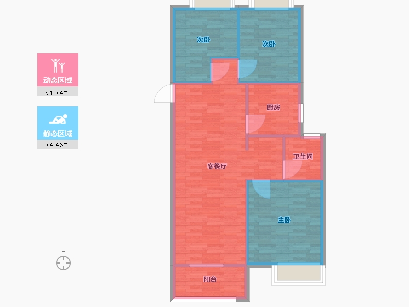 河南省-郑州市-宏江溢彩年华3号楼建面98m2-78.40-户型库-动静分区