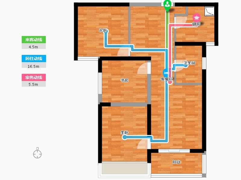 河南省-郑州市-汇泉景悦城C1户型6号楼建面91m2-72.80-户型库-动静线