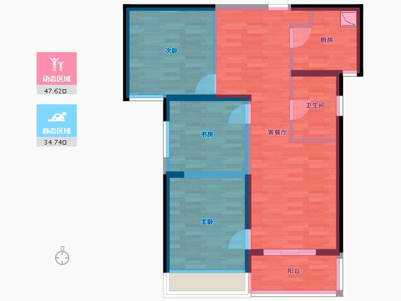 河南省-郑州市-汇泉景悦城C1户型6号楼建面91m2-72.80-户型库-动静分区