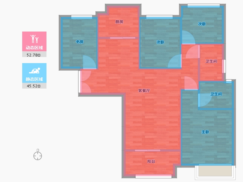 河南省-郑州市-汇泉景悦城1号楼,2号楼建面112m2-89.60-户型库-动静分区