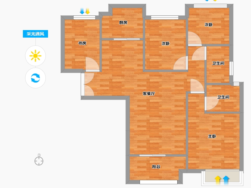 河南省-郑州市-汇泉景悦城1号楼,2号楼建面112m2-89.60-户型库-采光通风