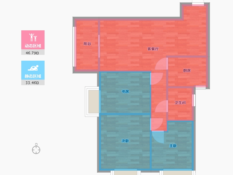 河南省-郑州市-汇泉景悦城6号楼建面91m2-72.80-户型库-动静分区