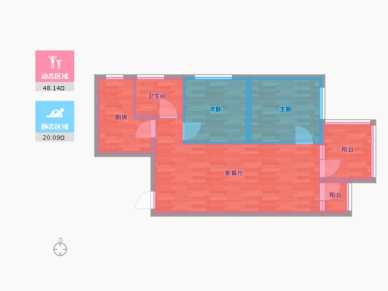 河南省-郑州市-金水世纪城建面76m2-60.80-户型库-动静分区