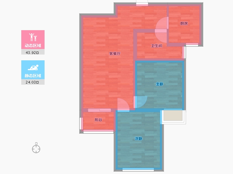 河南省-郑州市-金水世纪城B户型建面75m2-60.00-户型库-动静分区