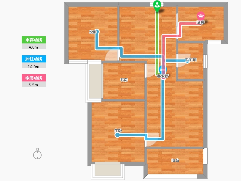 河南省-郑州市-九龙城九龙国际A2-3户型四期6号楼建面87m2-69.78-户型库-动静线