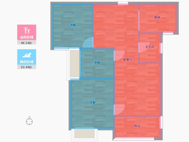 河南省-郑州市-九龙城九龙国际A2-3户型四期6号楼建面87m2-69.78-户型库-动静分区