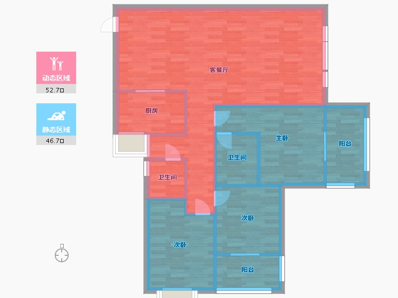 河南省-郑州市-九龙城九龙国际建面113m2-90.40-户型库-动静分区