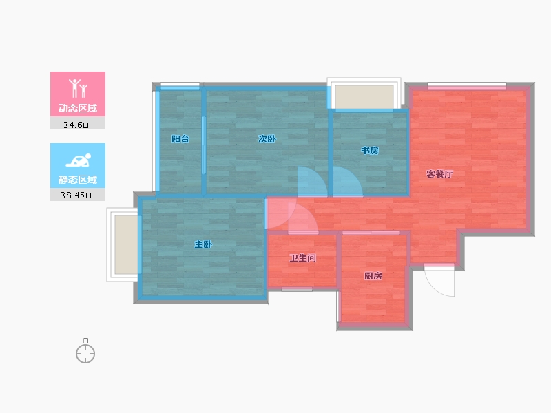 河南省-郑州市-九龙城九龙国际四期6号楼建面83m2-66.40-户型库-动静分区