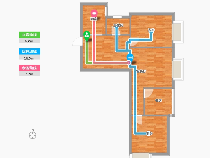 河南省-郑州市-九龙城九龙国际四期6号楼建面87m2-69.60-户型库-动静线