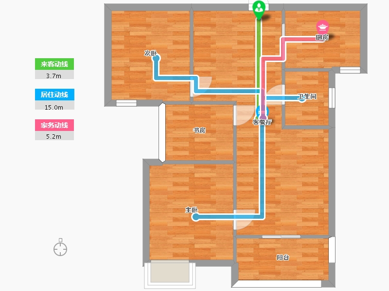 河南省-郑州市-九龙城九龙国际四期7号楼建面88m2-70.40-户型库-动静线