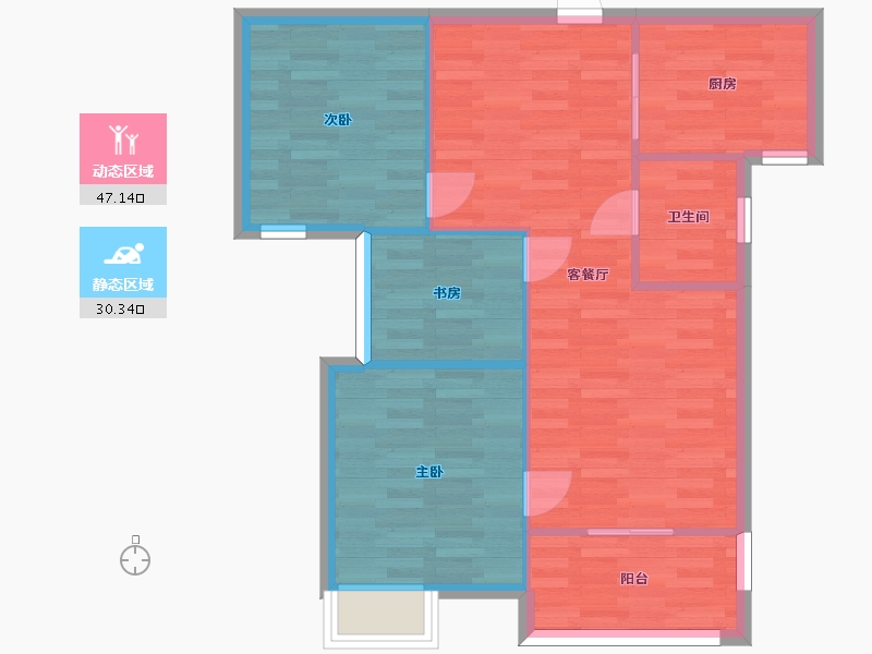 河南省-郑州市-九龙城九龙国际四期7号楼建面88m2-70.40-户型库-动静分区