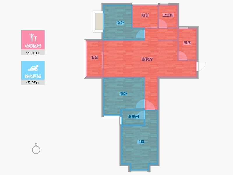 河南省-郑州市-九龙城九龙国际四期9号楼建面120m2-96.00-户型库-动静分区