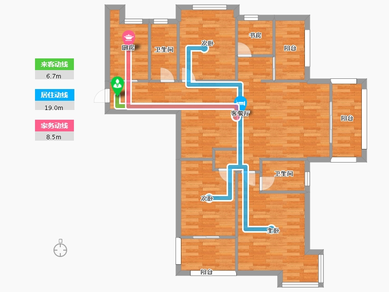 河南省-郑州市-九龙城九龙国际C-3户型四期9号楼建面120m2-96.00-户型库-动静线