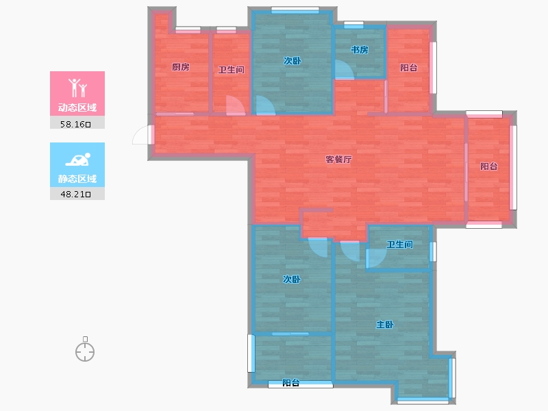 河南省-郑州市-九龙城九龙国际C-3户型四期9号楼建面120m2-96.00-户型库-动静分区