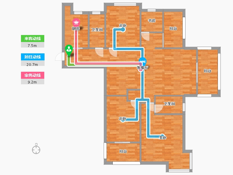 河南省-郑州市-九龙城天誉龙邸四期9号楼建面148m2-118.40-户型库-动静线